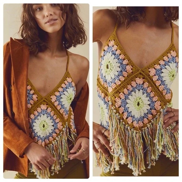 Free People Mustard Multi Crochet Fringe top - Picture 6 of 6